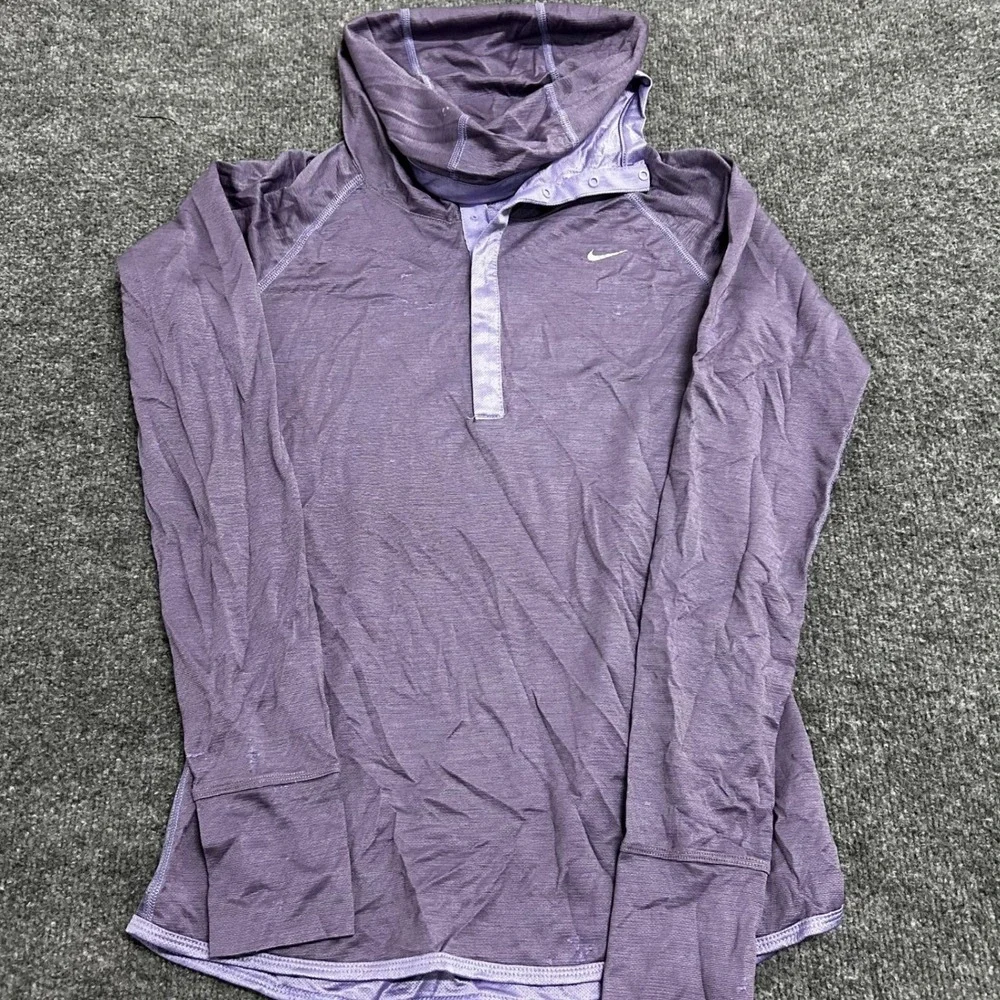 Nike Hooded Shirt Womens Size M Purple Wool Blend Dri-Fit Long Sleeve Athletic